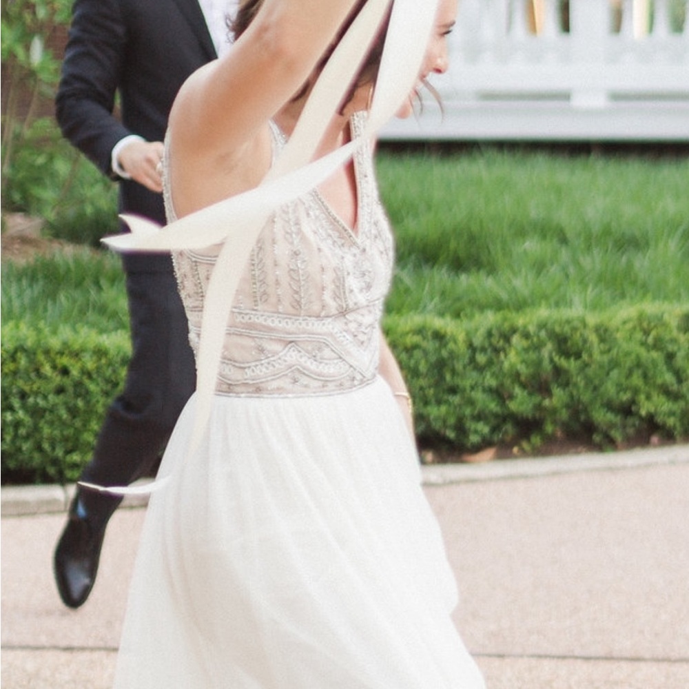 BHLDN Beaded Taupe and Silver Embellished Dress